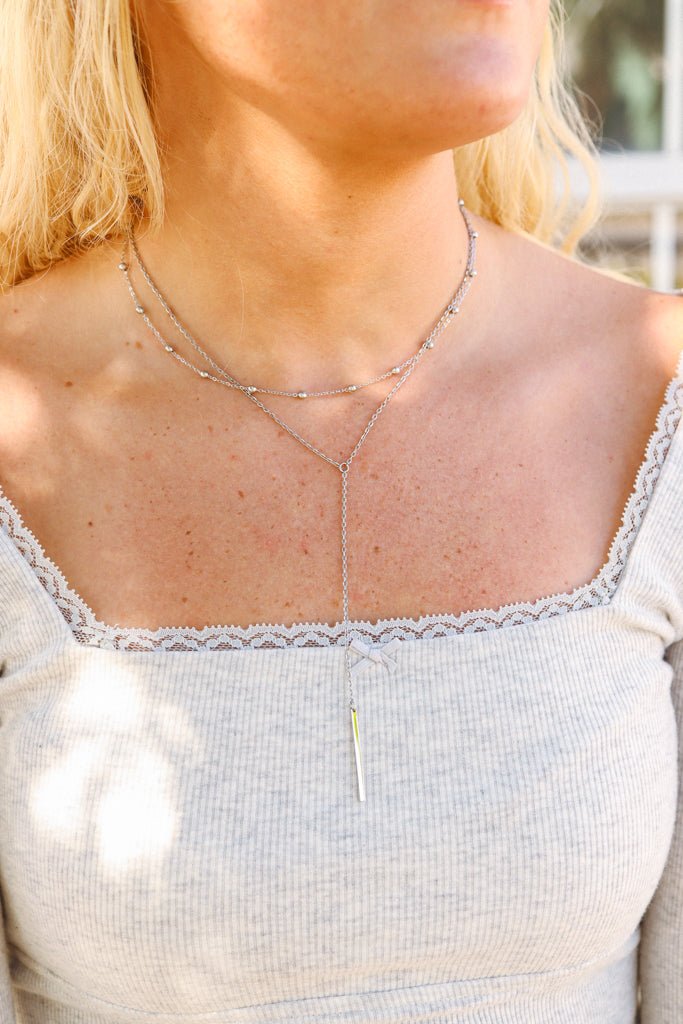 18K Gold Lariat Necklace – Layered Drop Bar Stainless Steel Hypoallergenic Jewelry - Necklaces | Sunflower Soul Boutique