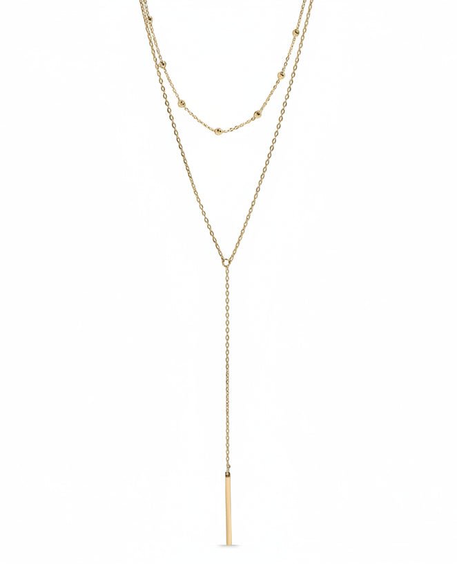 18K Gold Lariat Necklace – Layered Drop Bar Stainless Steel Hypoallergenic Jewelry - Necklaces | Sunflower Soul Boutique