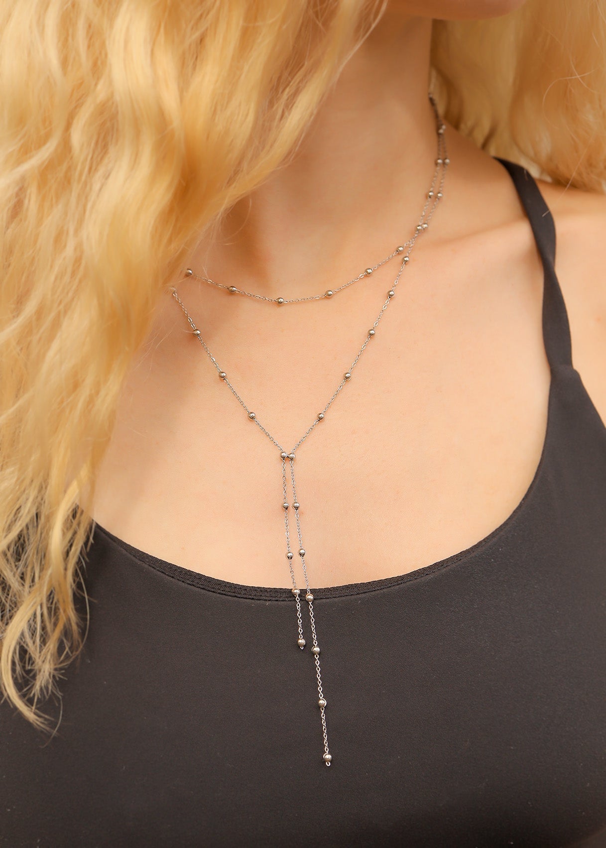 18K Gold Lariat Necklace – Layered Satellite Chain, Hypoallergenic Jewelry - Necklaces | Sunflower Soul Boutique
