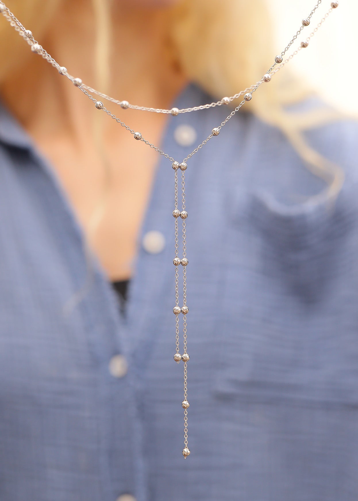 18K Gold Lariat Necklace – Layered Satellite Chain, Hypoallergenic Jewelry - Necklaces | Sunflower Soul Boutique