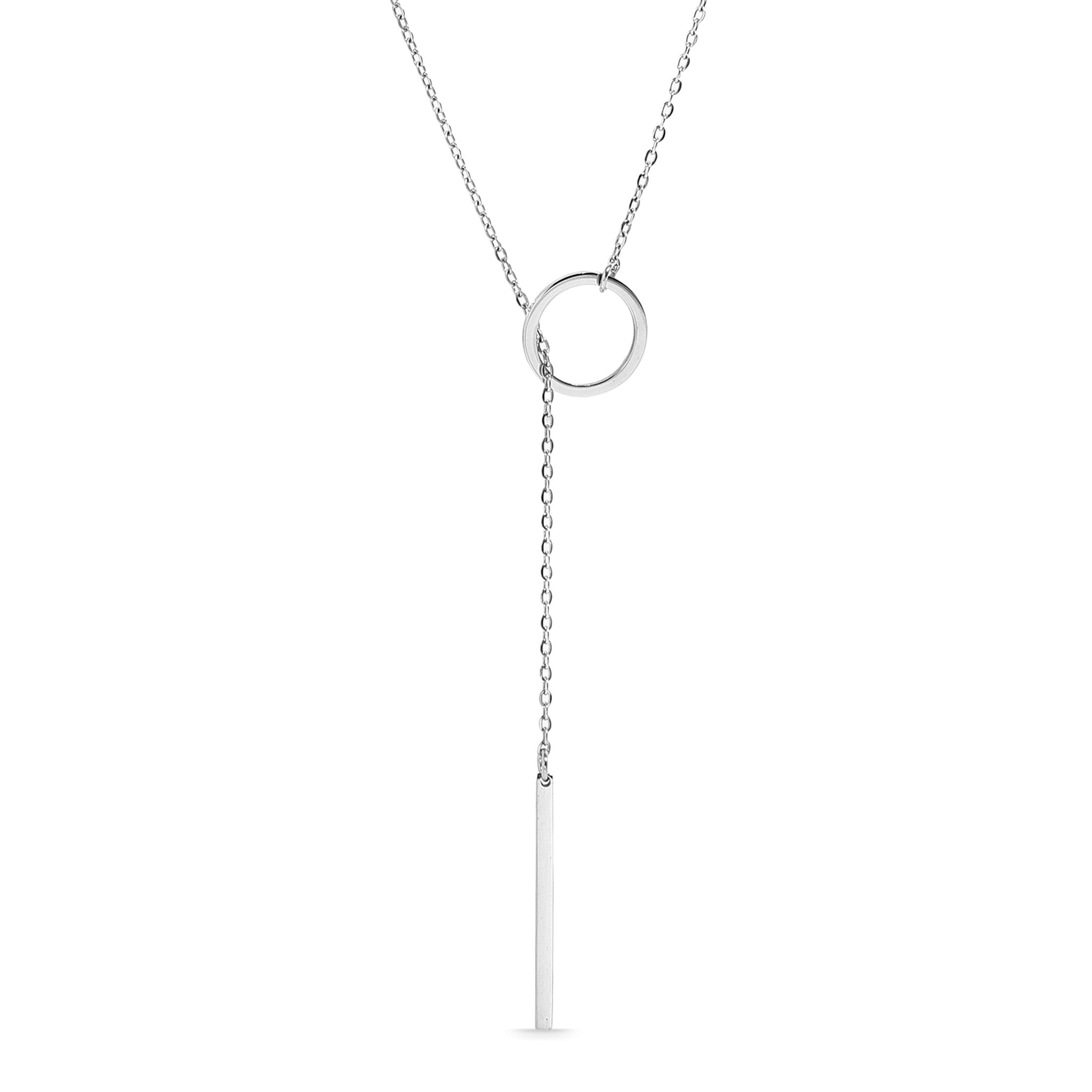 18K Gold Lariat Necklace – Minimalist Circle Pendant with Drop Bar Chain 18 Inch - Necklaces | Sunflower Soul Boutique