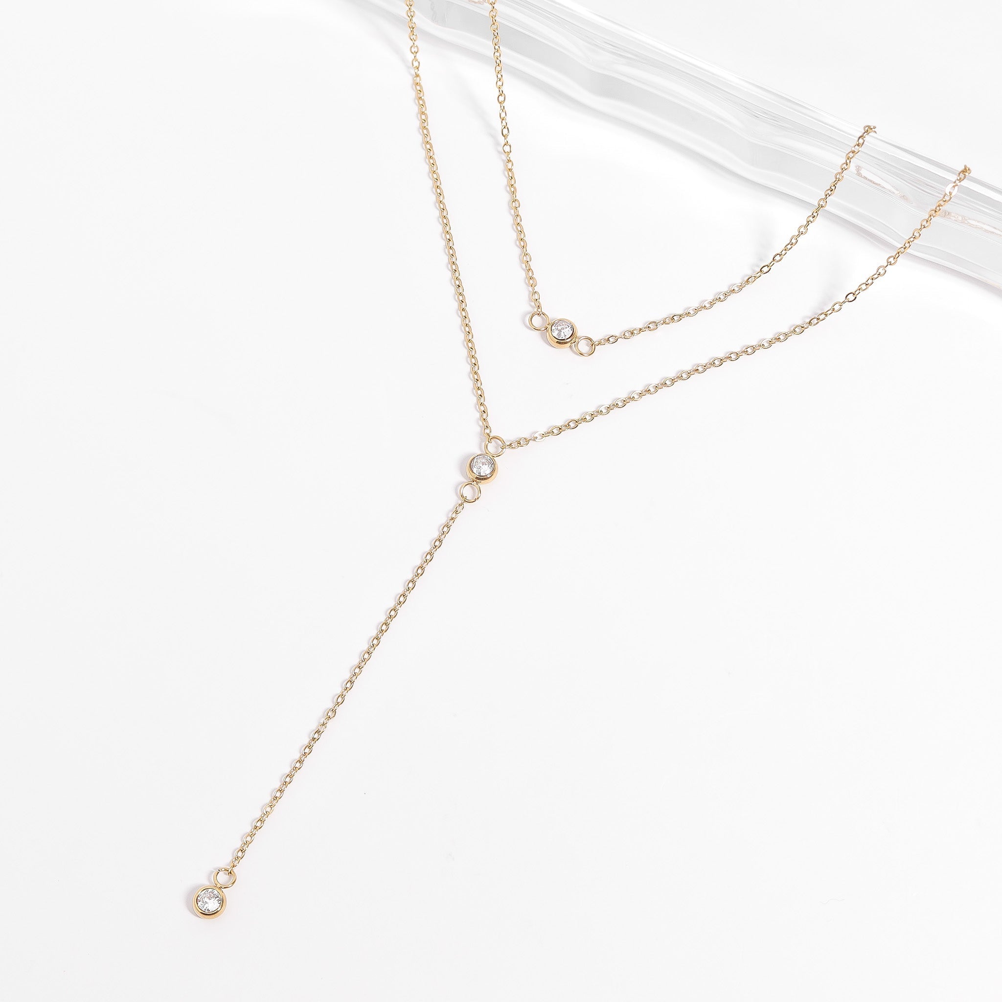 18K Gold Lariat Necklace – PVD Stainless Steel Emerald Stone Pendant, Hypoallergenic - Necklaces | Sunflower Soul Boutique