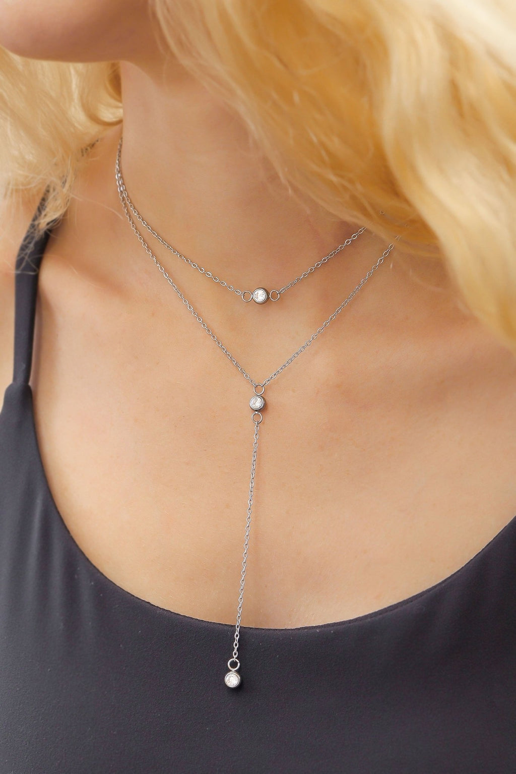 18K Gold Lariat Necklace – PVD Stainless Steel Emerald Stone Pendant, Hypoallergenic - Necklaces | Sunflower Soul Boutique