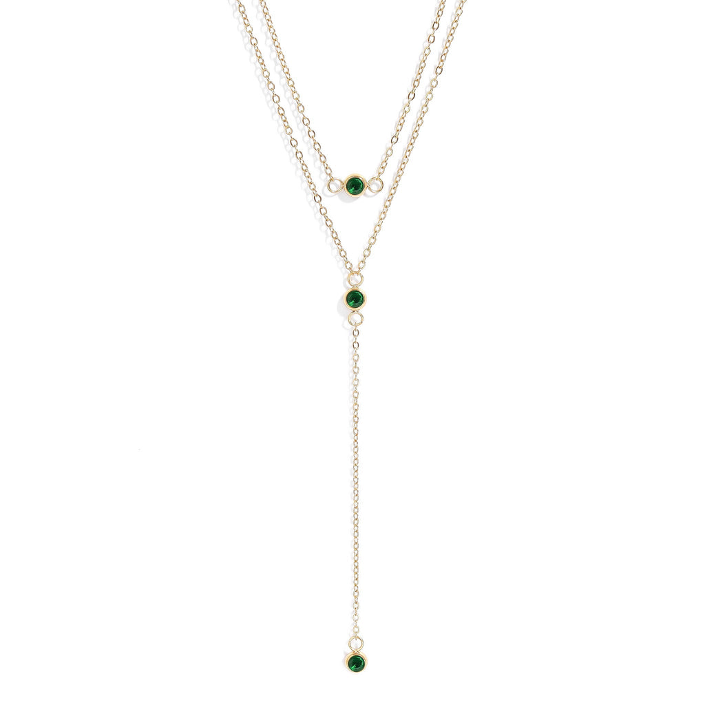 18K Gold Lariat Necklace – PVD Stainless Steel Emerald Stone Pendant, Hypoallergenic - Necklaces | Sunflower Soul Boutique