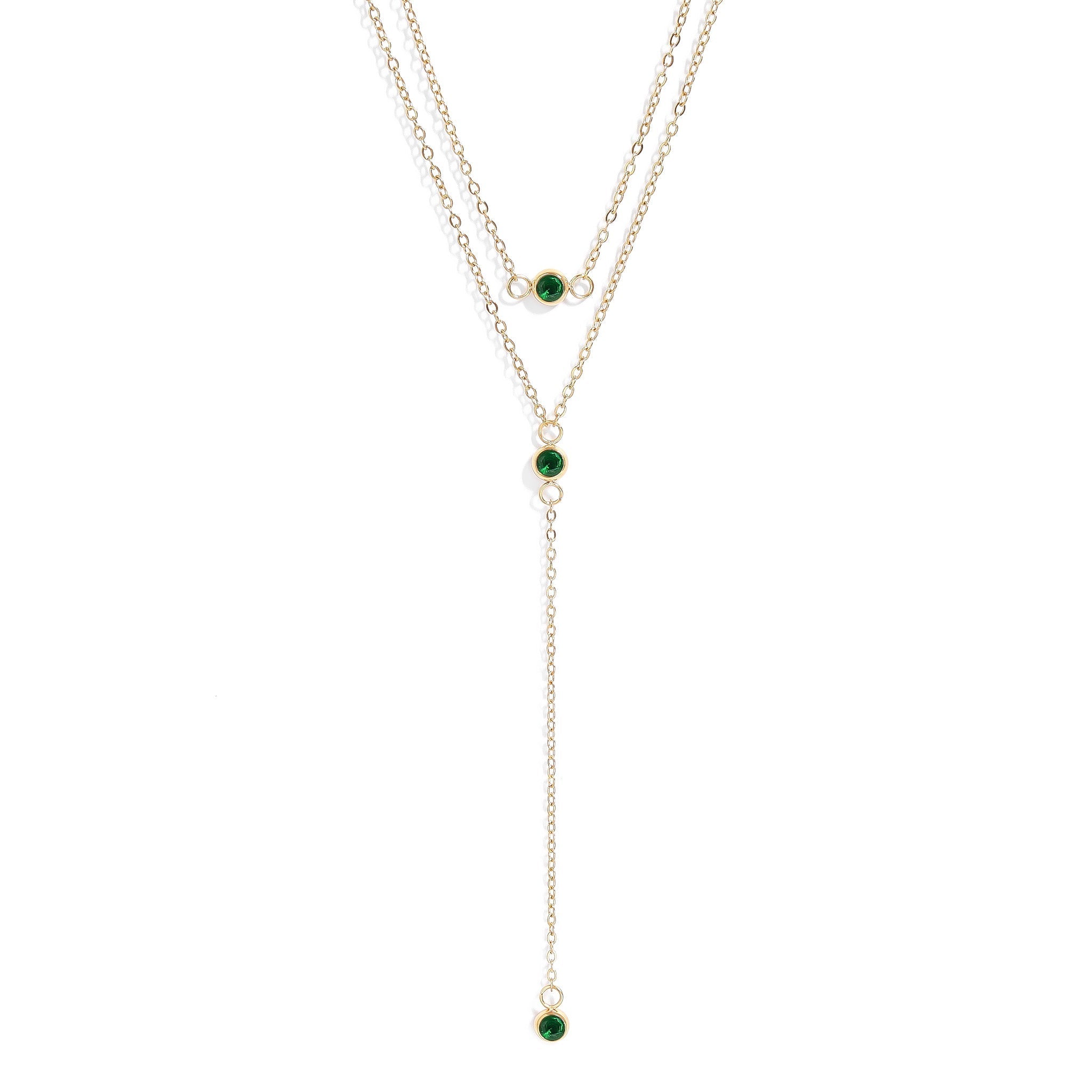 18K Gold Lariat Necklace – PVD Stainless Steel Emerald Stone Pendant, Hypoallergenic - Necklaces | Sunflower Soul Boutique