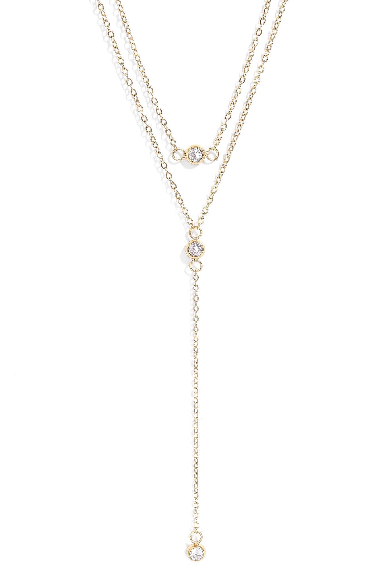 18K Gold Lariat Necklace – PVD Stainless Steel Emerald Stone Pendant, Hypoallergenic - Necklaces | Sunflower Soul Boutique