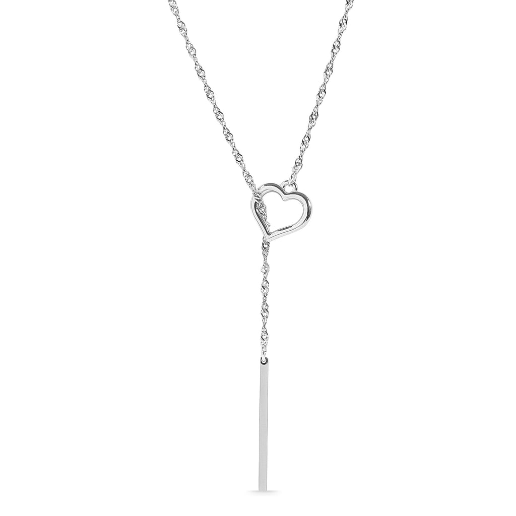 18K Gold Lariat Necklace – Stainless Steel Heart Pendant with Drop Bar Chain - Necklaces | Sunflower Soul Boutique