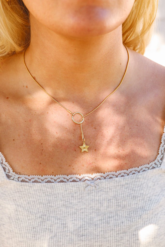 18K Gold Lariat Necklace – Stainless Steel Star Pendant | Hypoallergenic Jewelry - Necklaces | Sunflower Soul Boutique