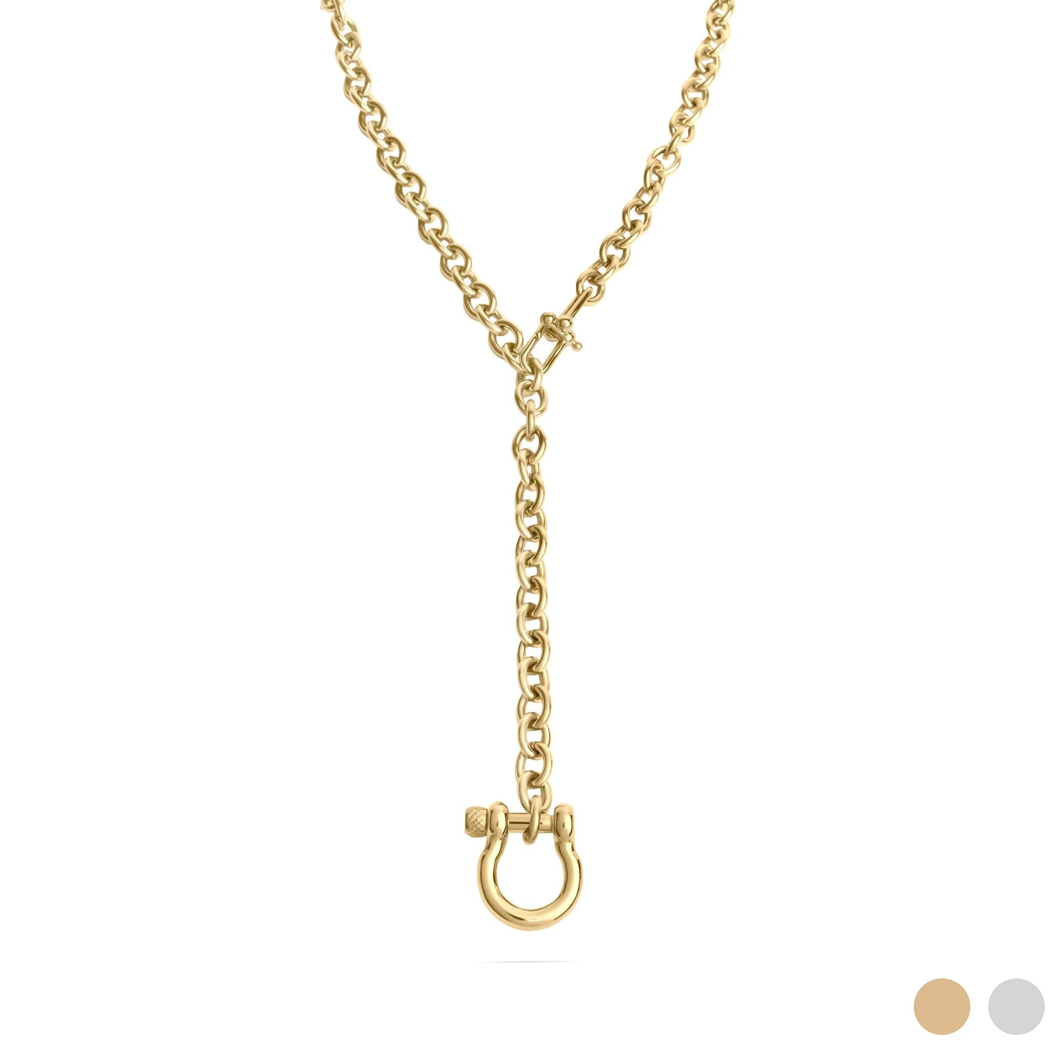 18K Gold Necklace – Adjustable Drop Y Chain Necklace with Horseshoe Carabiner Clasp - Necklaces | Sunflower Soul Boutique
