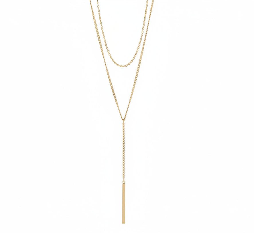 18K Gold Necklace – Layered Lariat Y-Shaped Bar Pendant | Stainless Steel Jewelry - Necklaces | Sunflower Soul Boutique