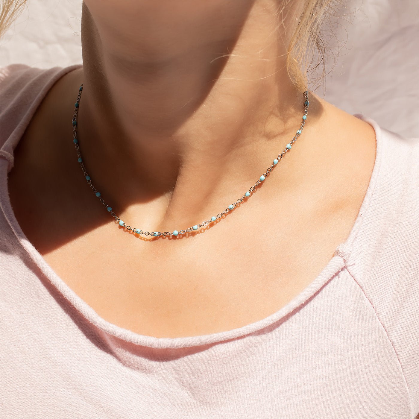 18K Gold Necklace – Turquoise Bead Chain | Boho Style Jewelry, Stainless Steel - Necklaces | Sunflower Soul Boutique