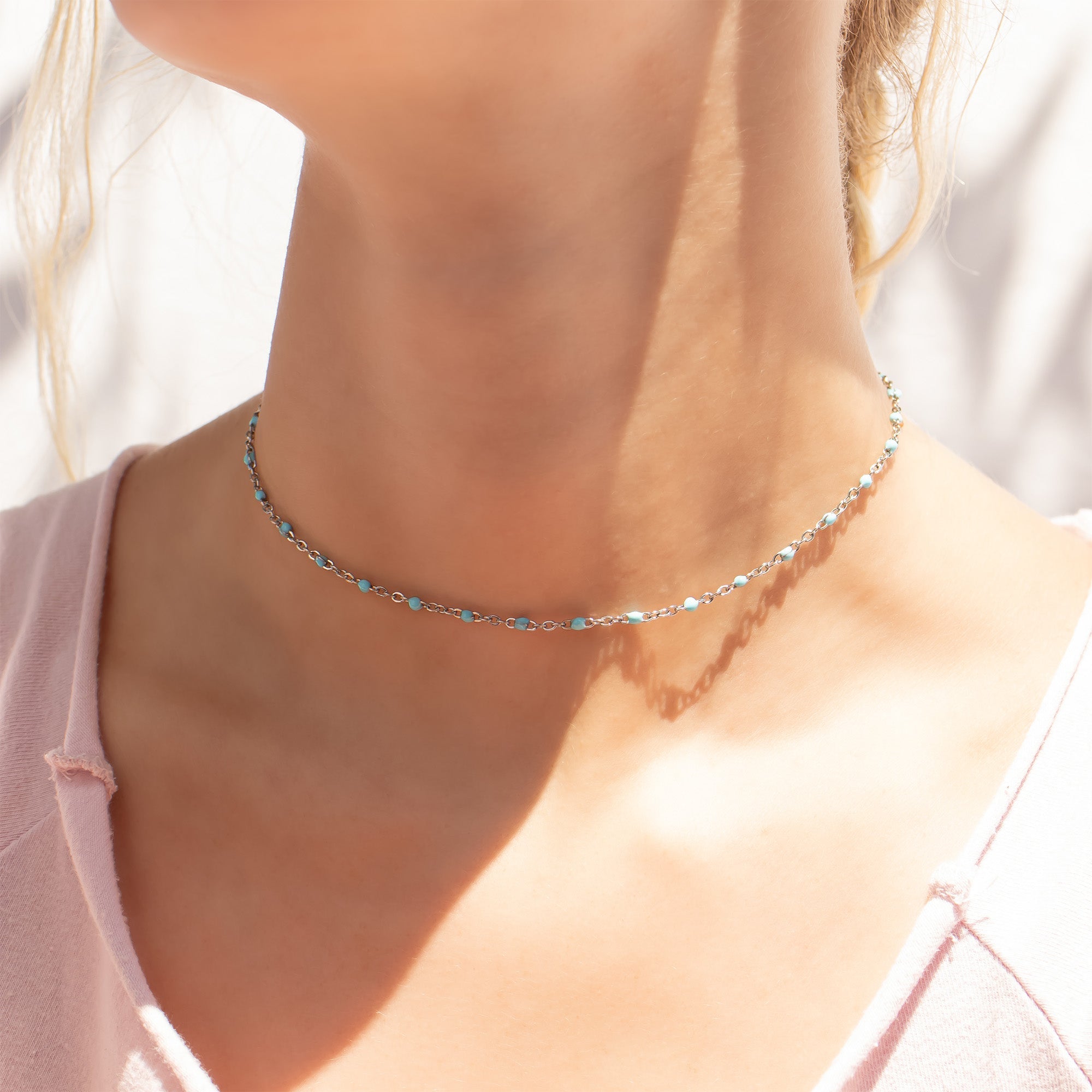 18K Gold Necklace – Turquoise Bead Chain | Boho Style Jewelry, Stainless Steel - Necklaces | Sunflower Soul Boutique