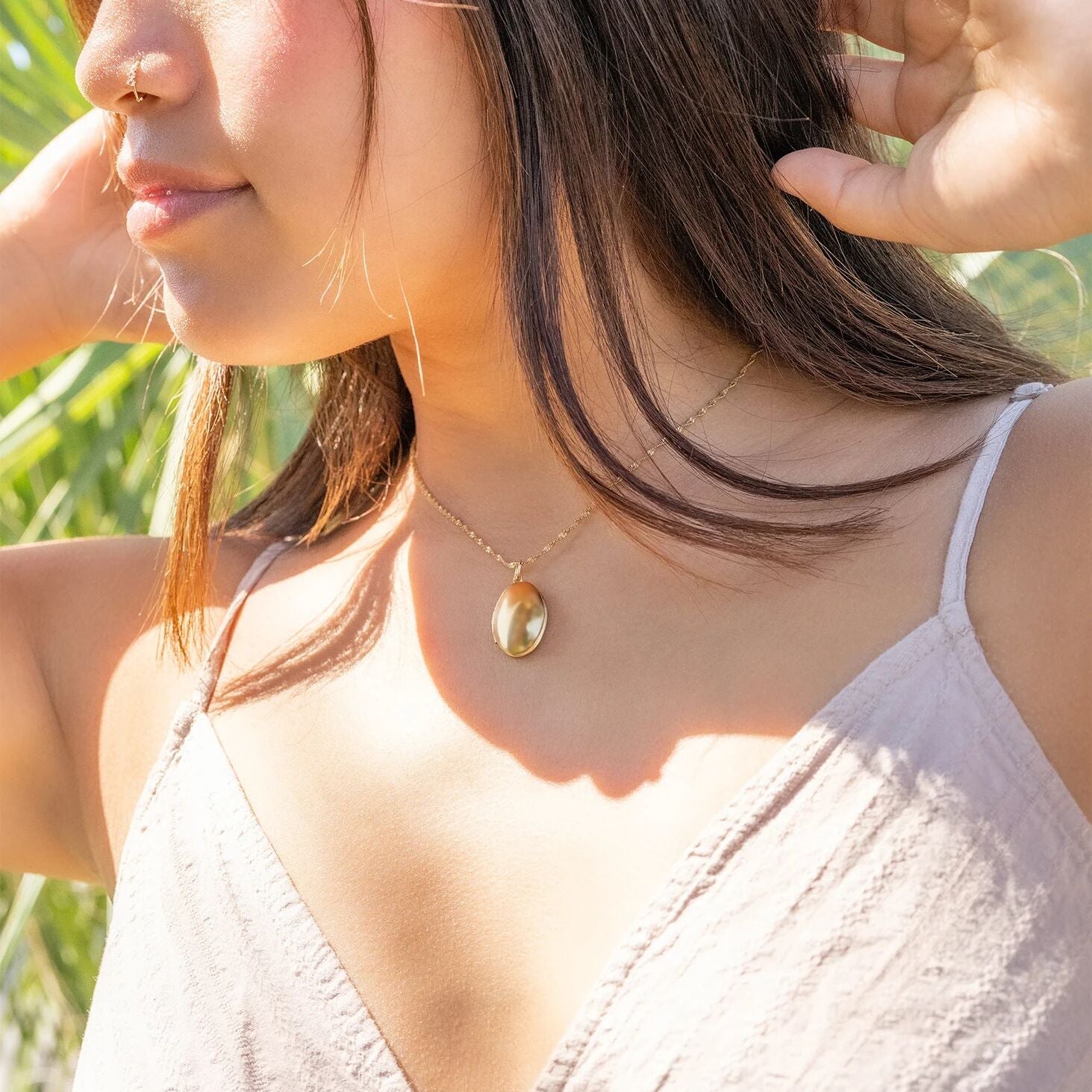 18K Gold Oval Locket – Personalized Photo Keepsake With PVD Gold Finish Jewelry - charm | Sunflower Soul Boutique