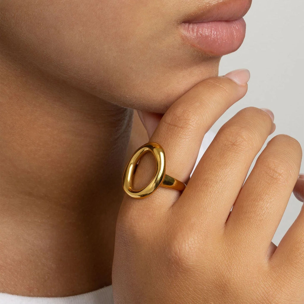 18K Gold Oval Ring – Durable Stainless Steel Jewelry With Comfort Fit Band - Rings | Sunflower Soul Boutique