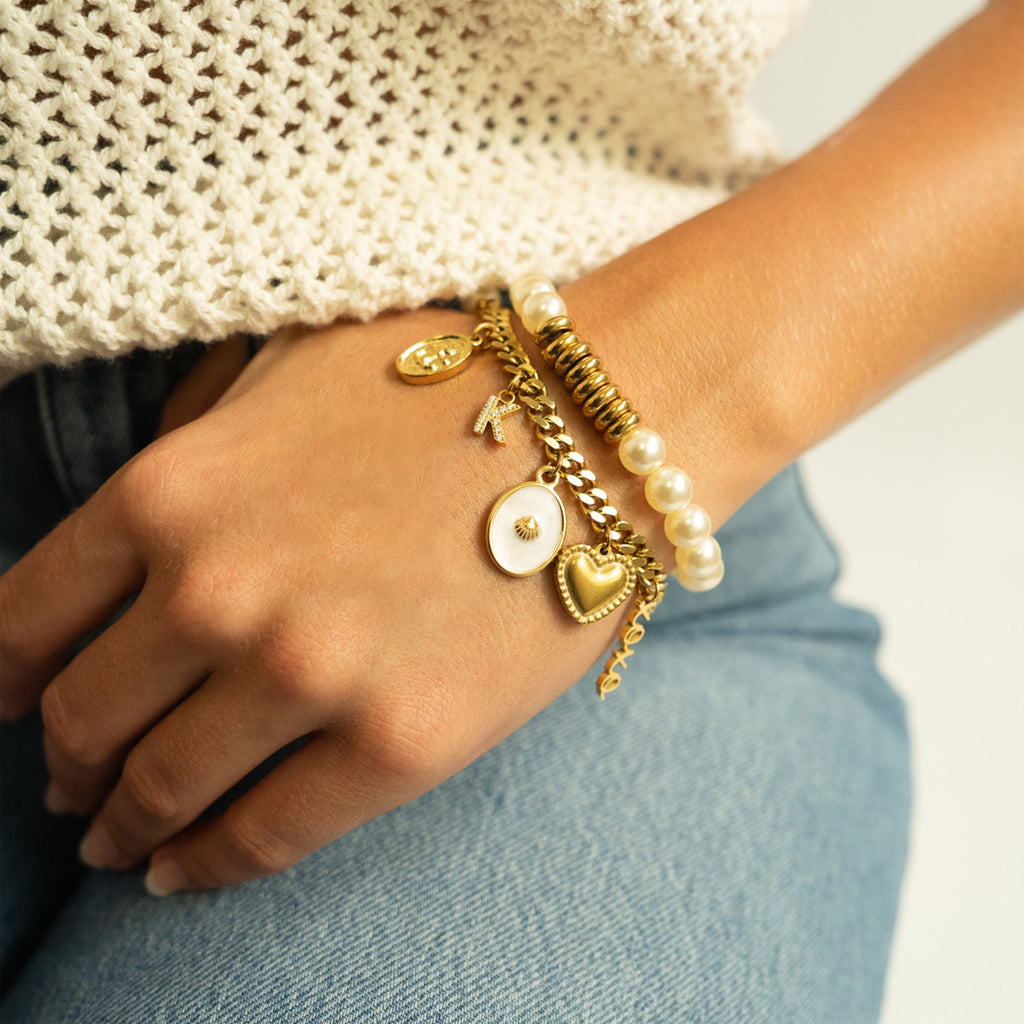 18K Gold Pearl Bracelet – 8mm Glass Pearl Jewelry | Tarnish Resistant Stretch - Bracelets | Sunflower Soul Boutique