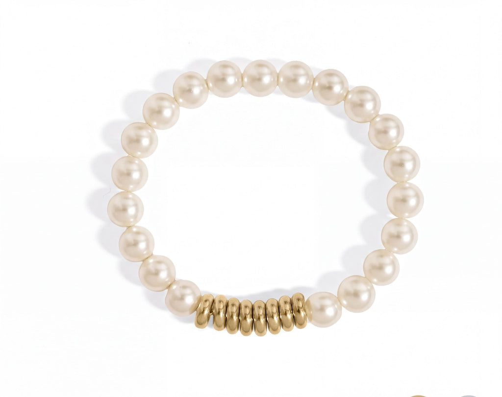 18K Gold Pearl Bracelet – 8mm Glass Pearl Jewelry | Tarnish Resistant Stretch - Bracelets | Sunflower Soul Boutique
