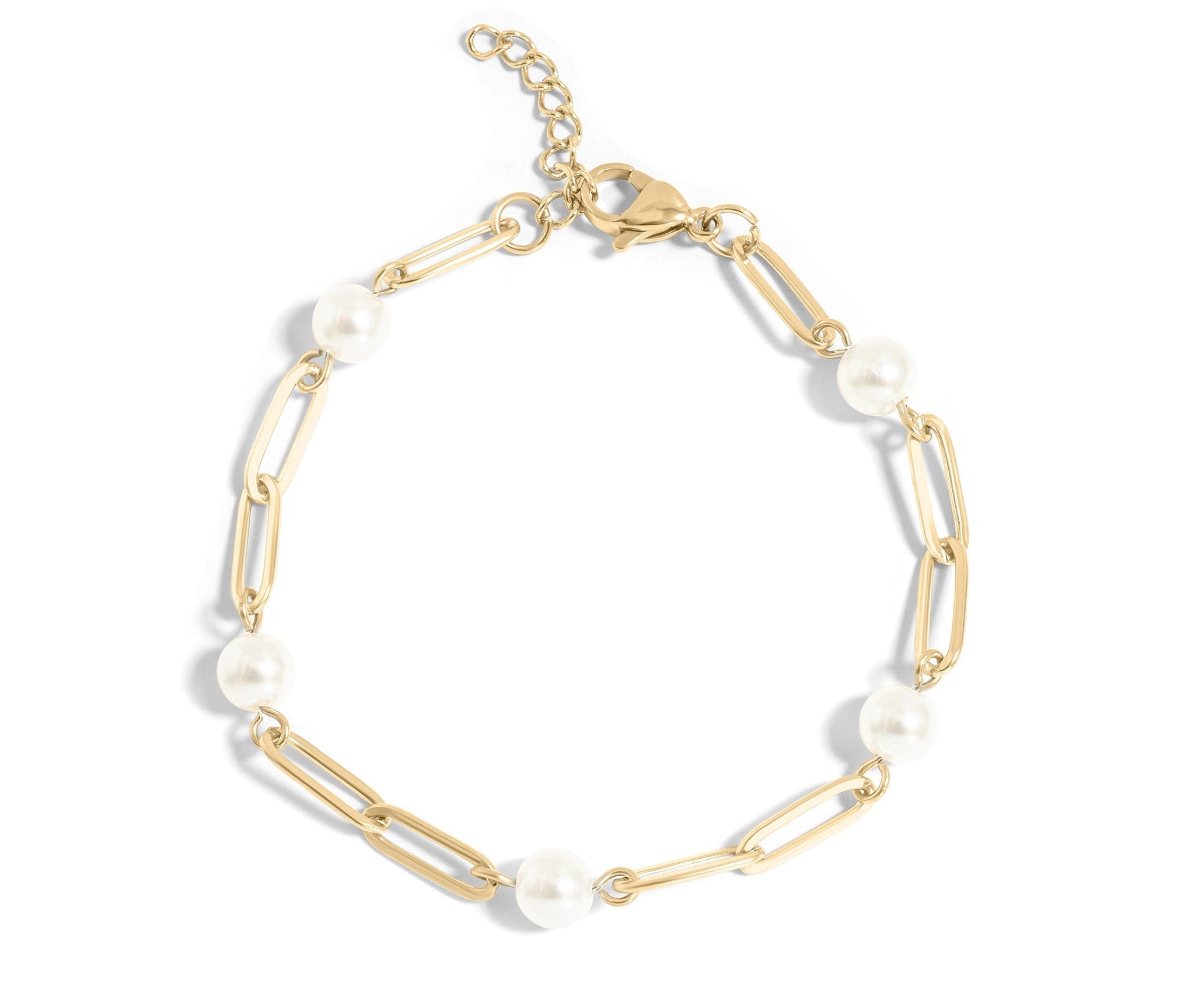 18K Gold Pearl Bracelet – Elegant Paperclip Chain | Hypoallergenic Jewelry - Bracelets | Sunflower Soul Boutique