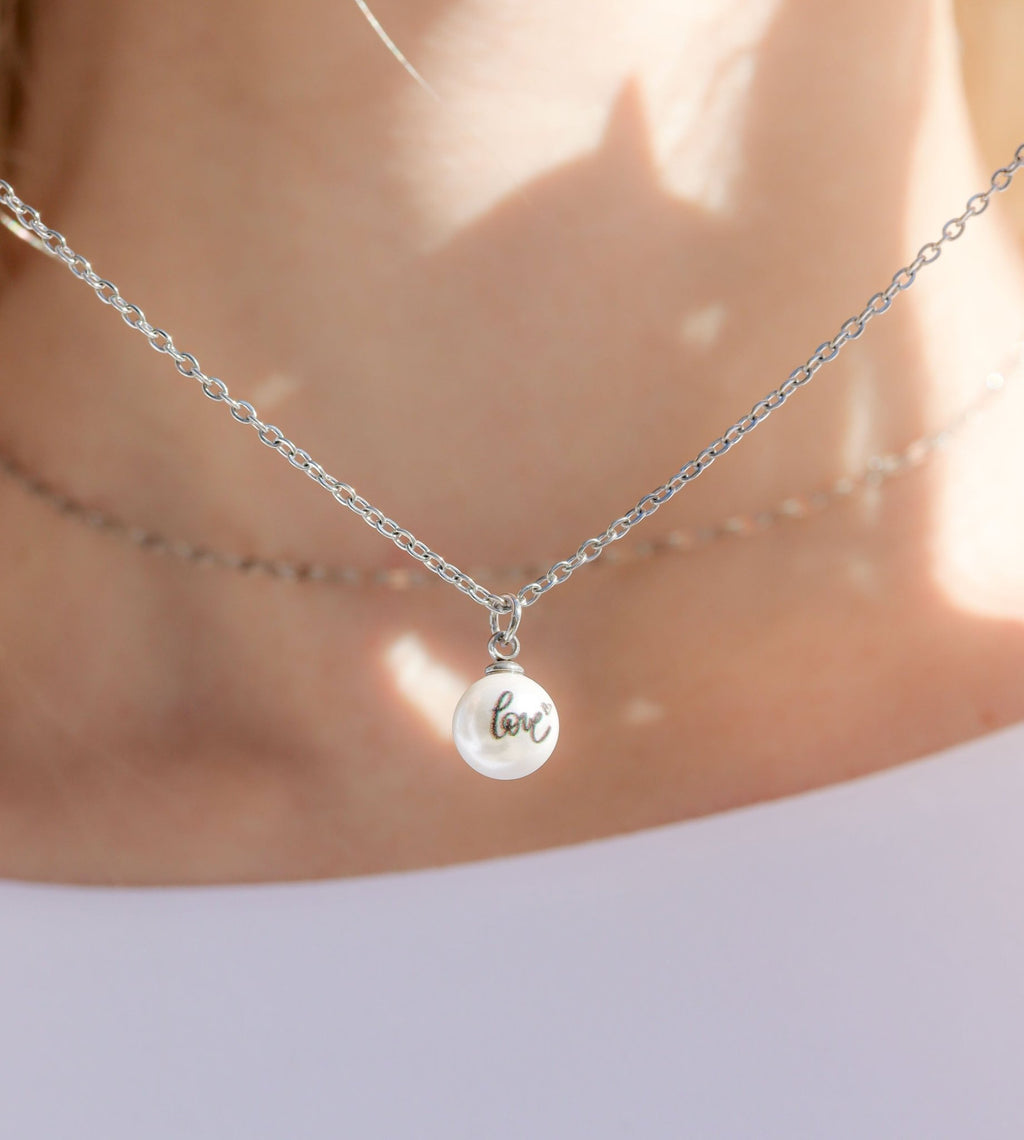 18K Gold Pearl Charm – Engraved Love Pendant | Stainless Steel 8mm Accessory - charm | Sunflower Soul Boutique