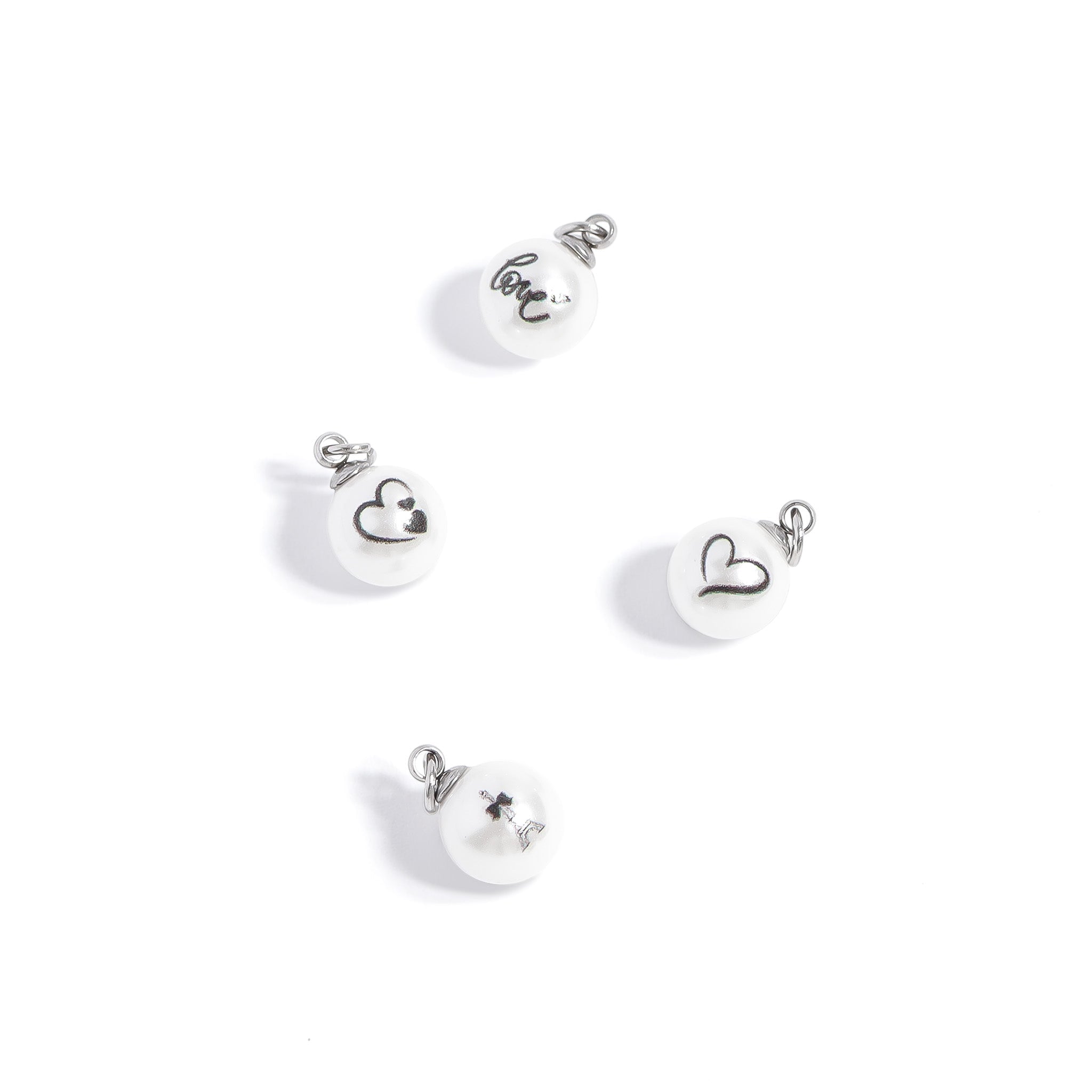 18K Gold Pearl Charm – Engraved Love Pendant | Stainless Steel 8mm Accessory - charm | Sunflower Soul Boutique