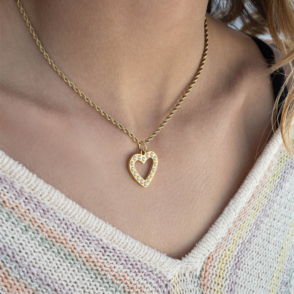 18K Gold Pearl Charm – Heart Shaped Stainless Steel Charm | PVD Coated Jewelry - charm | Sunflower Soul Boutique