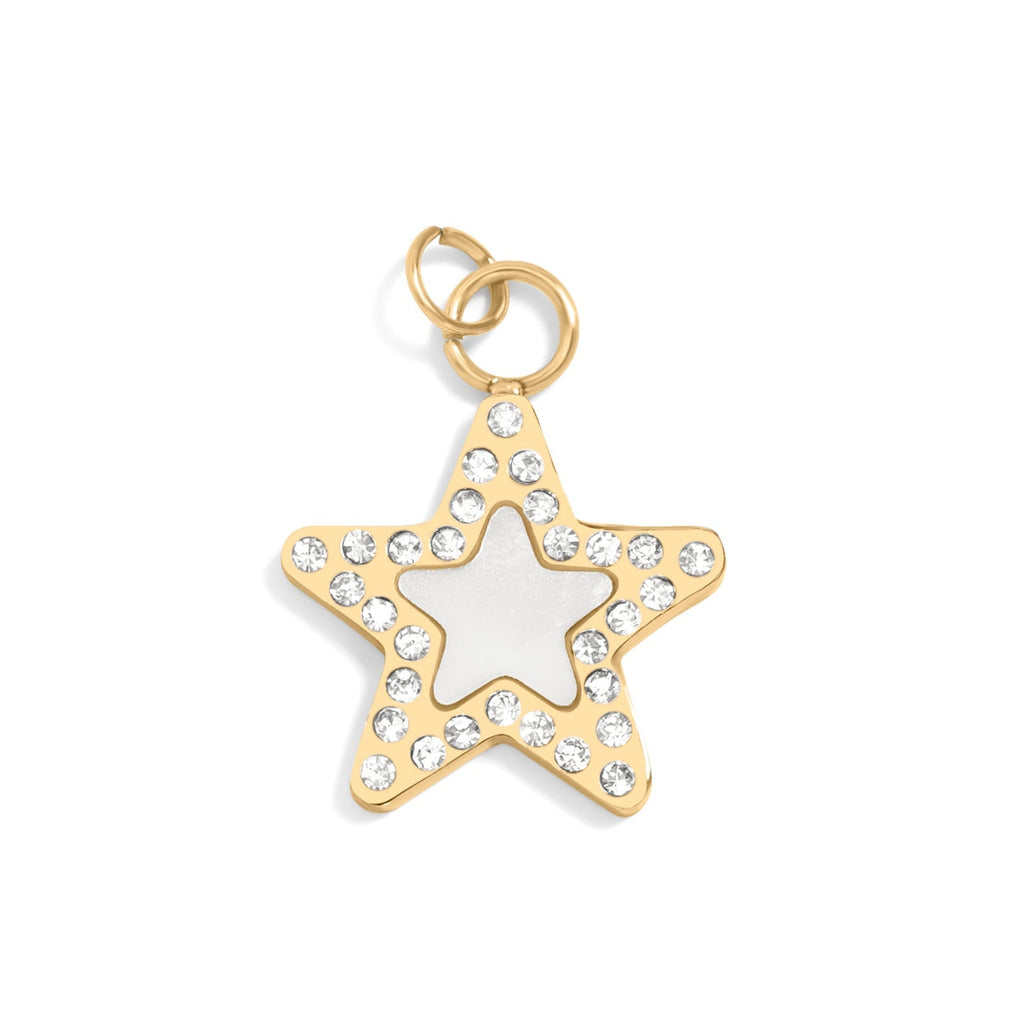 18K Gold Pearl Charm – Luxe Star Pendant with Sparkling Stone Border - charm | Sunflower Soul Boutique
