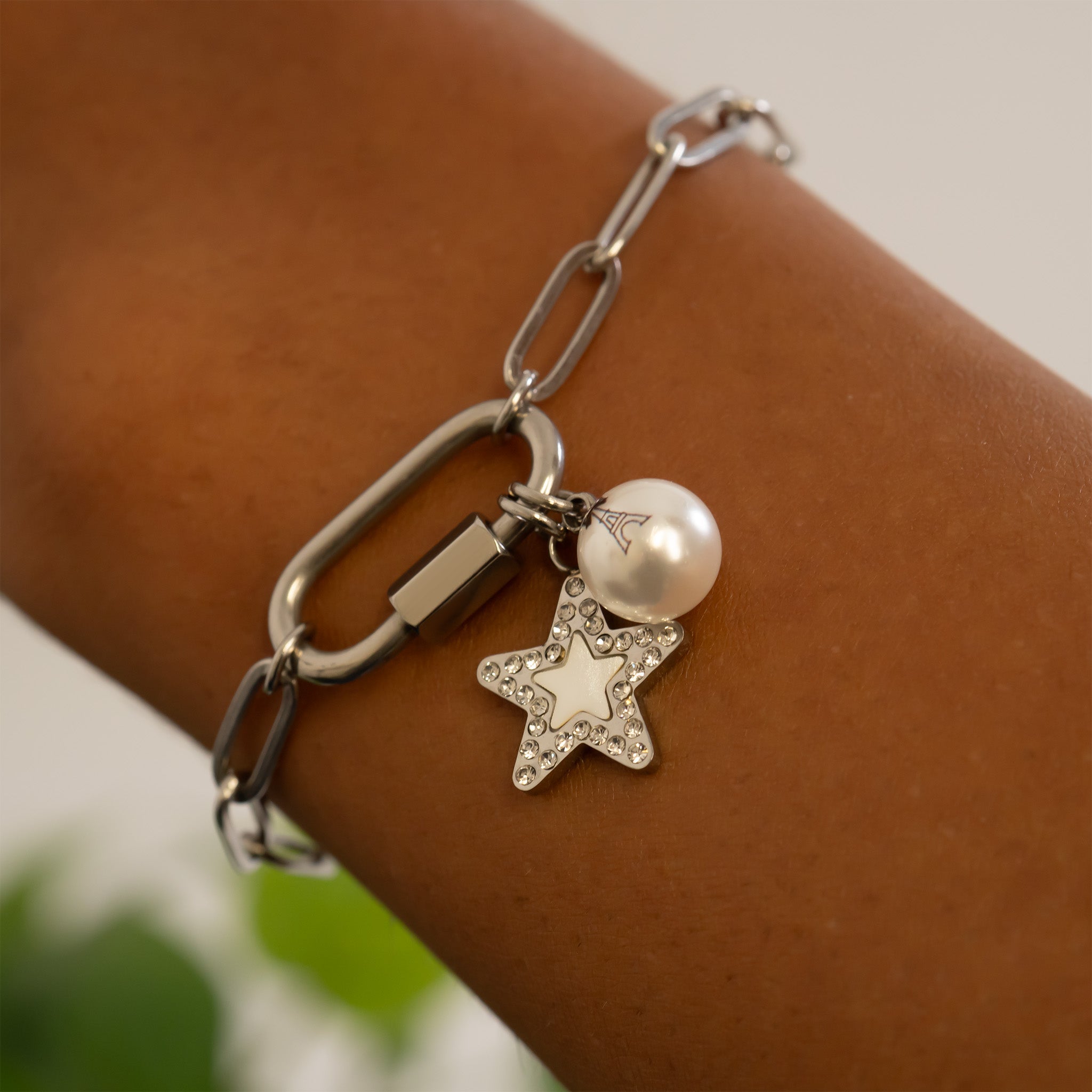 18K Gold Pearl Charm – Luxe Star Pendant with Sparkling Stone Border - charm | Sunflower Soul Boutique