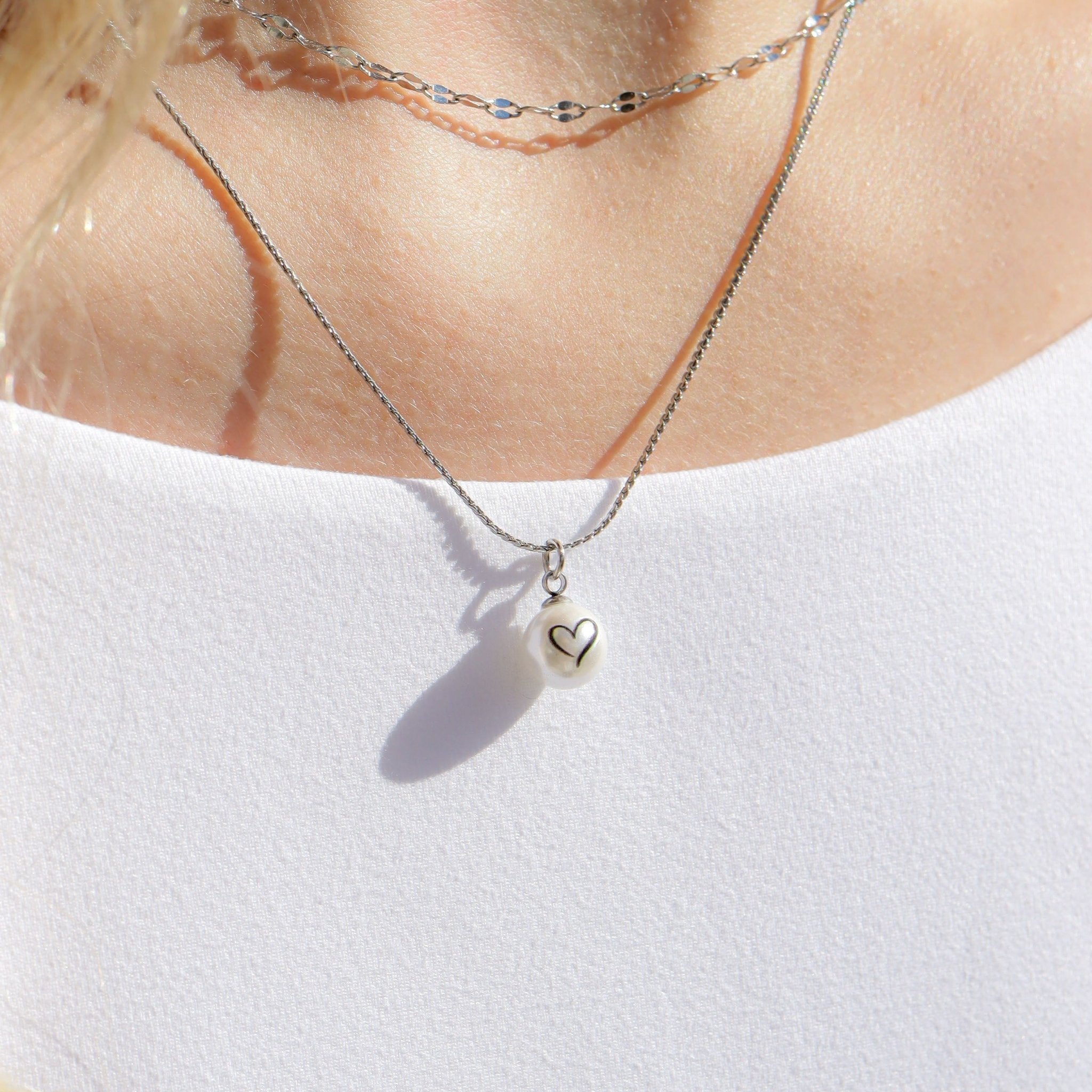 18K Gold Pearl Charm – Stainless Steel Heart Pendant With Engraved Design - charm | Sunflower Soul Boutique