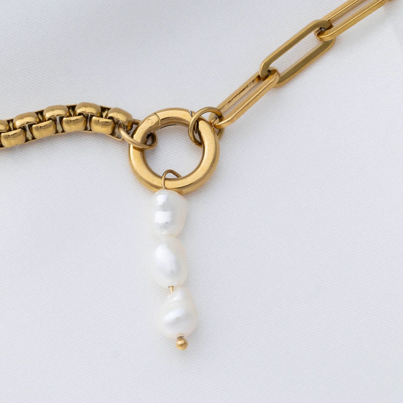 18K Gold Pearl Charm – Tarnish Resistant Stainless Steel Triple Pearl Pendant - Charms | Sunflower Soul Boutique