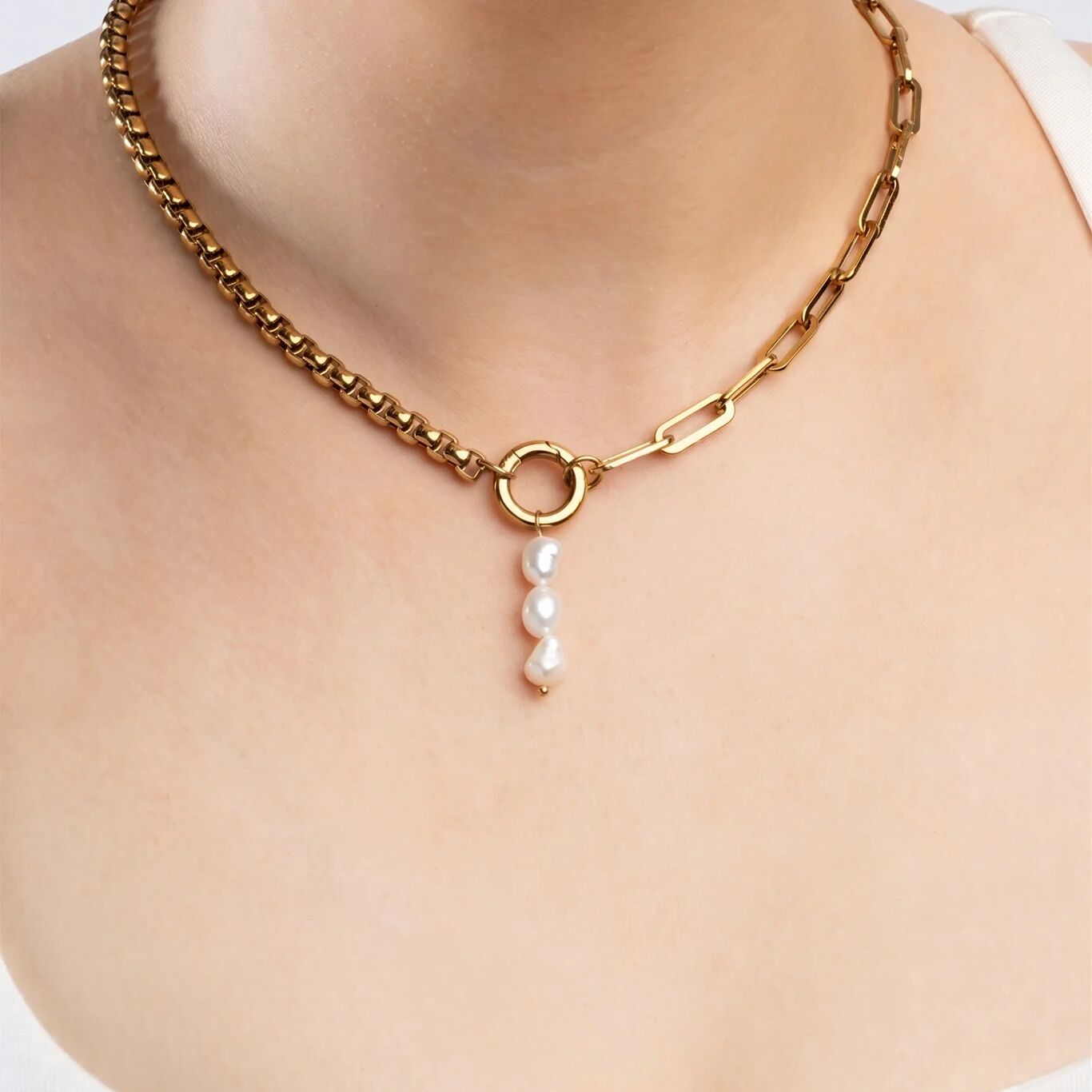 18K Gold Pearl Charm – Tarnish Resistant Stainless Steel Triple Pearl Pendant - Charms | Sunflower Soul Boutique