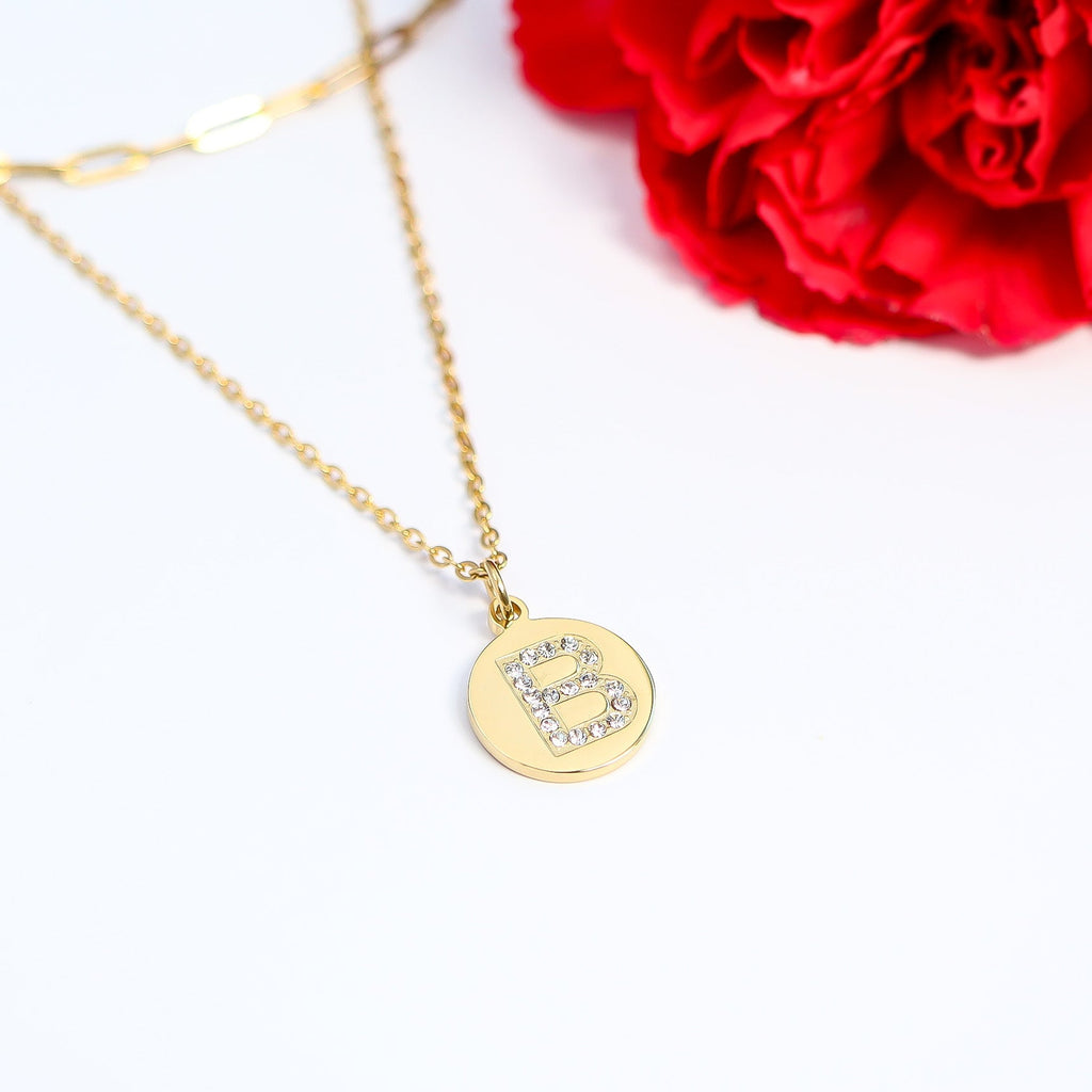 18K Gold Pendant Necklace – Personalized Initial Pendant With Sparkling CZ Stone - Necklaces | Sunflower Soul Boutique