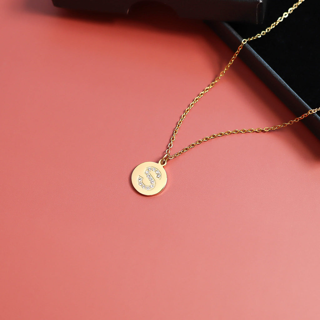 18K Gold Pendant Necklace – Personalized Initial Pendant With Sparkling CZ Stone - Necklaces | Sunflower Soul Boutique