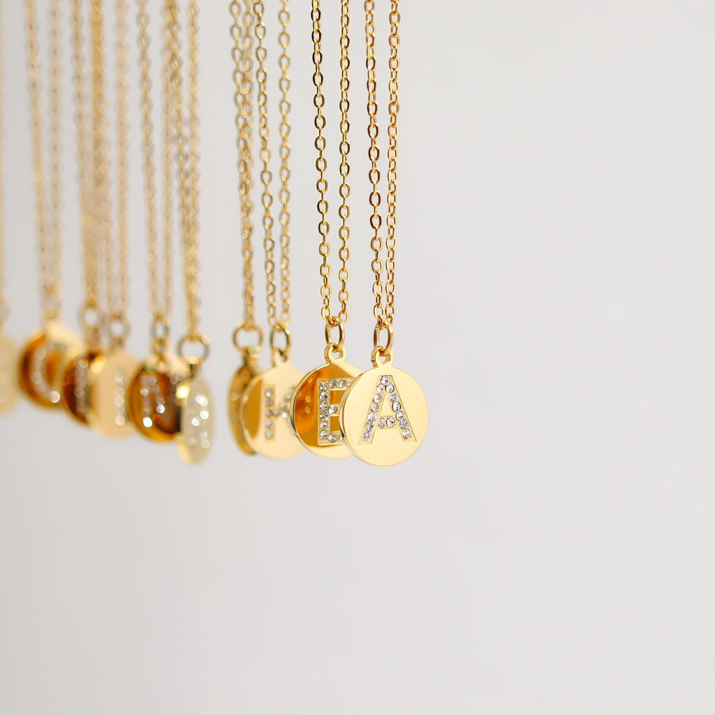 18K Gold Pendant Necklace – Personalized Initial Pendant With Sparkling CZ Stone - Necklaces | Sunflower Soul Boutique