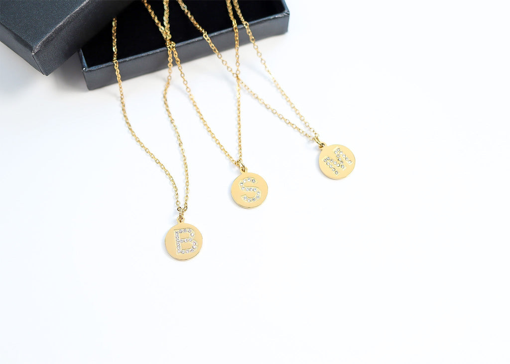 18K Gold Pendant Necklace – Personalized Initial Pendant With Sparkling CZ Stone - Necklaces | Sunflower Soul Boutique