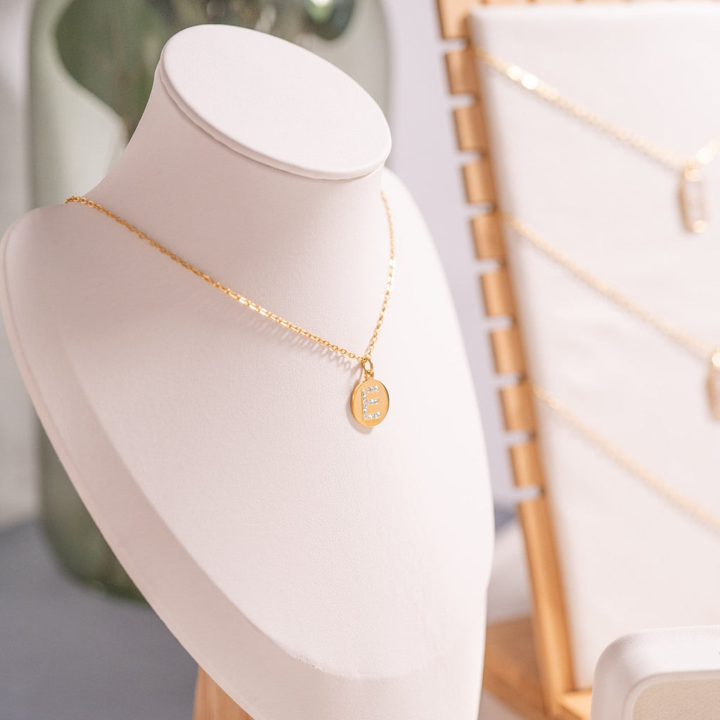 18K Gold Pendant Necklace – Personalized Initial Pendant With Sparkling CZ Stone - Necklaces | Sunflower Soul Boutique