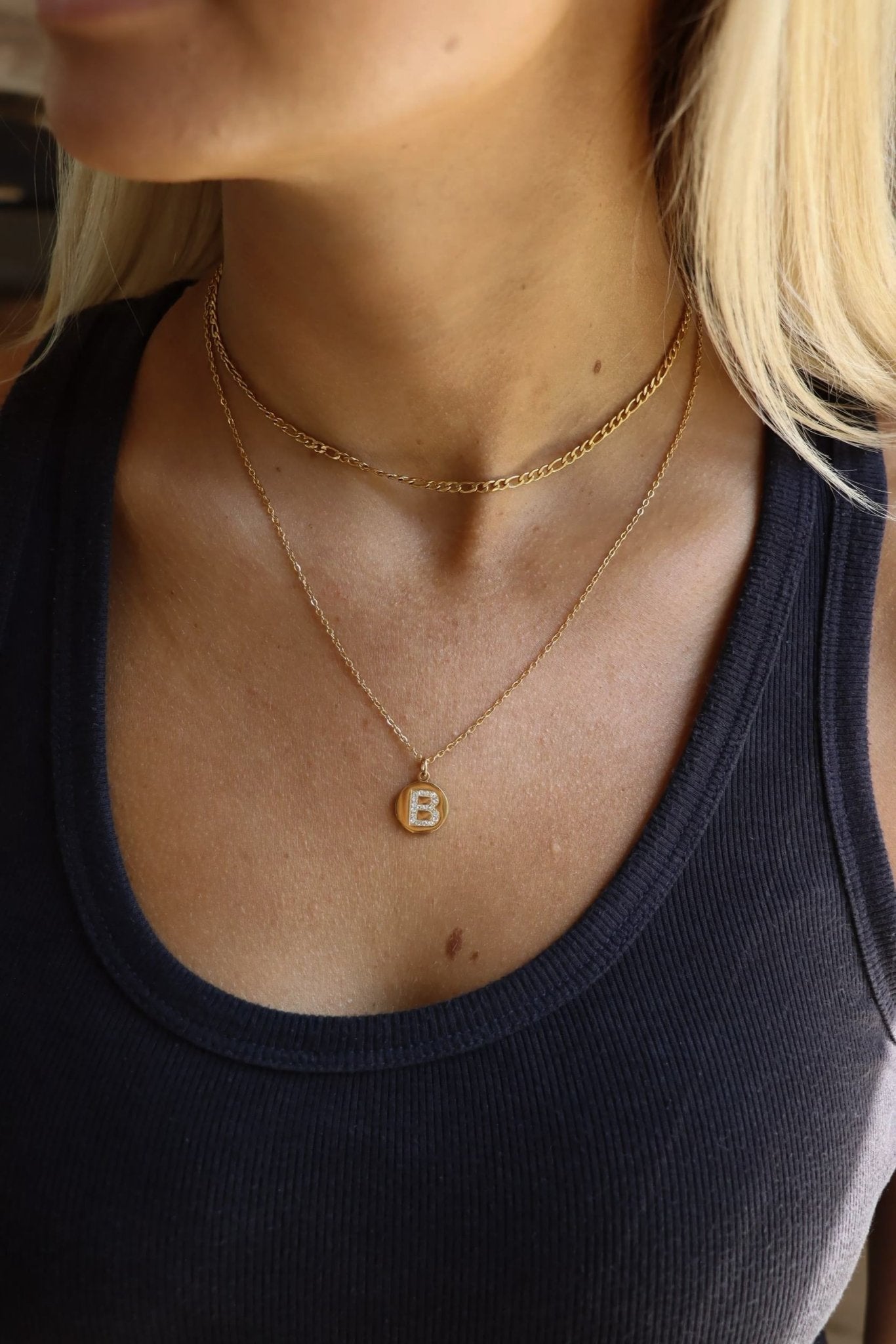 18K Gold Pendant Necklace – Personalized Initial Pendant With Sparkling CZ Stone - Necklaces | Sunflower Soul Boutique