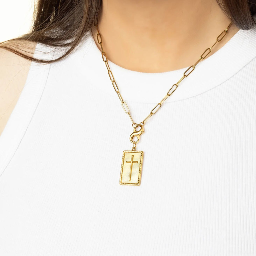 18K Gold Pendant – Square Cross Charm | Hypoallergenic Stainless Steel Jewelry - Pendants | Sunflower Soul Boutique