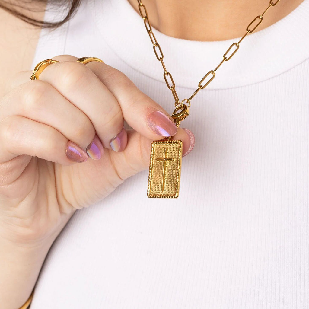 18K Gold Pendant – Square Cross Charm | Hypoallergenic Stainless Steel Jewelry - Pendants | Sunflower Soul Boutique