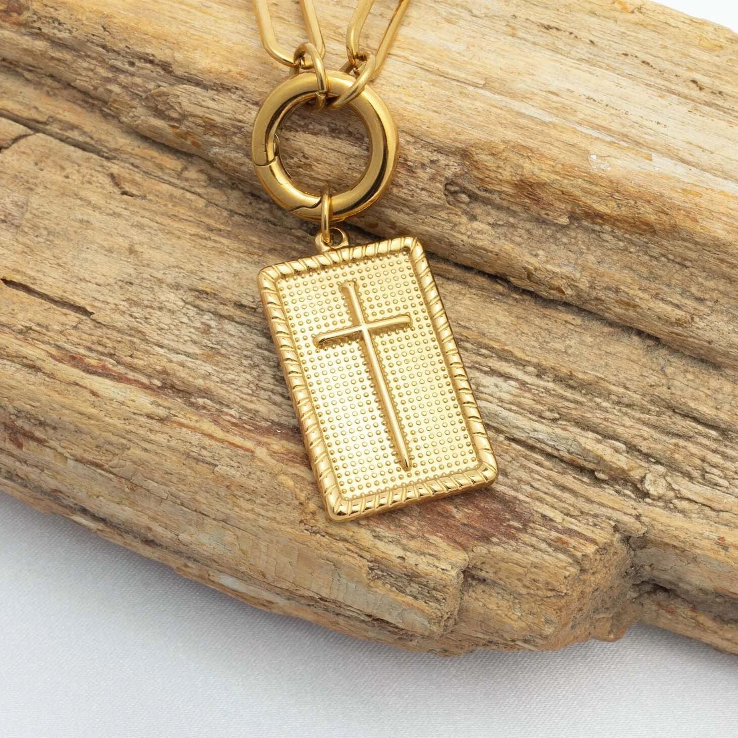 18K Gold Pendant – Square Cross Charm | Hypoallergenic Stainless Steel Jewelry - Pendants | Sunflower Soul Boutique