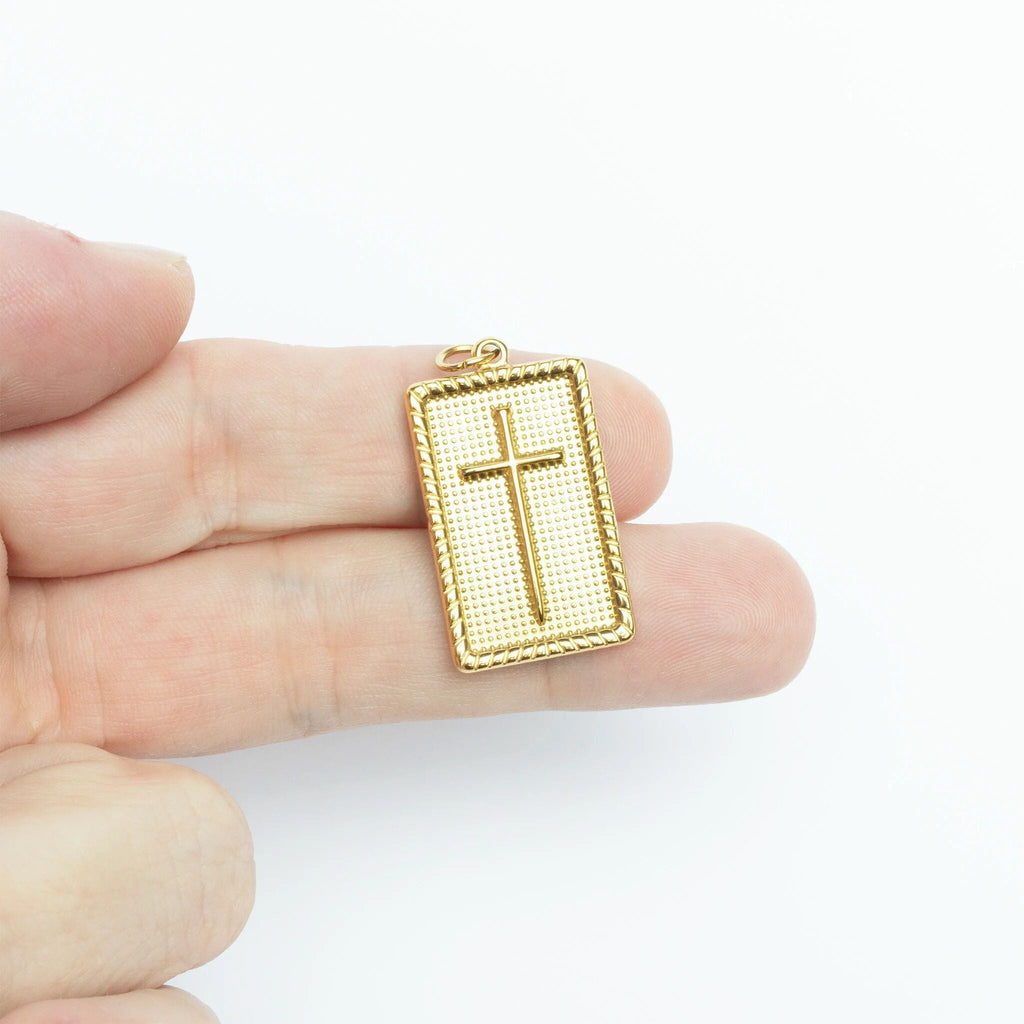 18K Gold Pendant – Square Cross Charm | Hypoallergenic Stainless Steel Jewelry - Pendants | Sunflower Soul Boutique