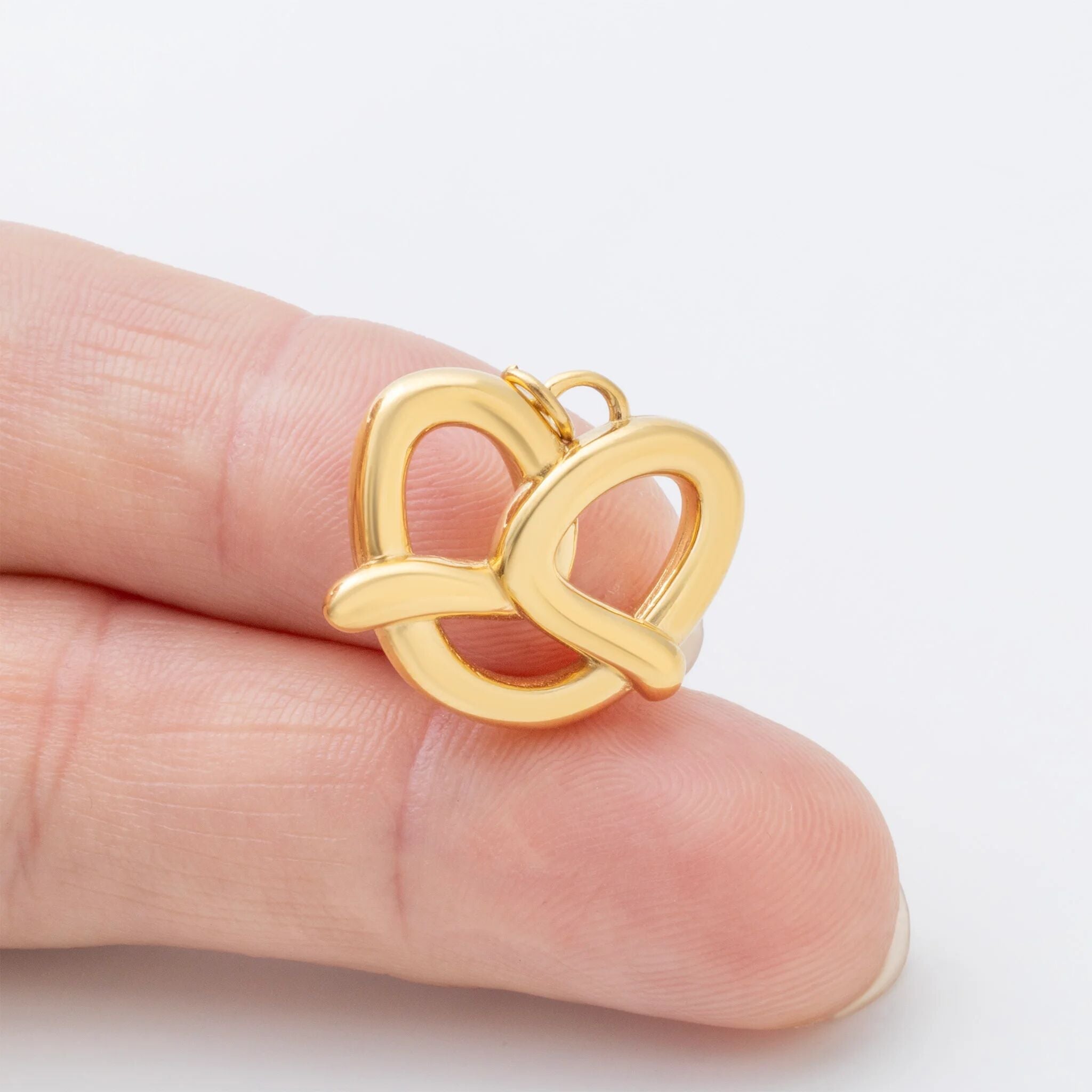 18K Gold Pretzel Charm – Polished Gold Finish Stainless Steel Charm with Jump Ring - Charms | Sunflower Soul Boutique