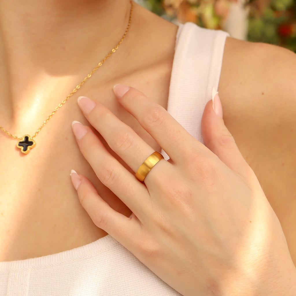 18K Gold PVD Ring – Hypoallergenic Stainless Steel Brushed Matte Band - Rings | Sunflower Soul Boutique