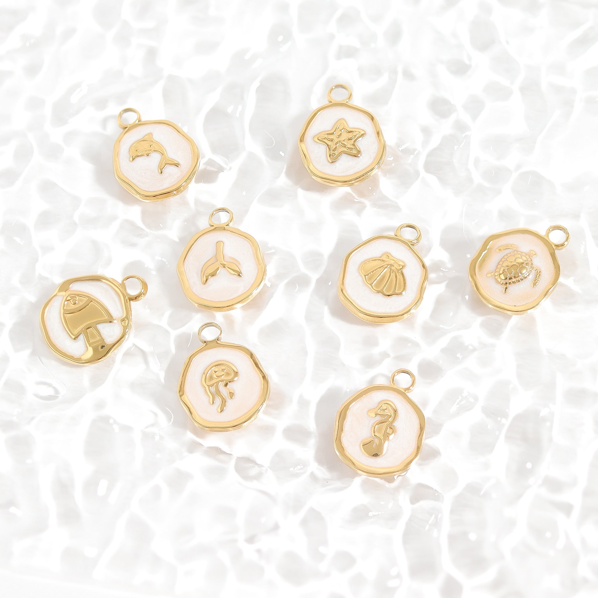 18K Gold Sea Shell Charm – Hypoallergenic Gold Charm With White Epoxy Finish - charm | Sunflower Soul Boutique