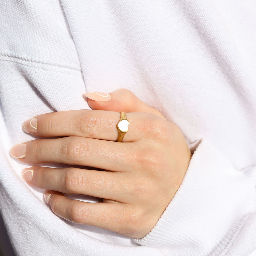 18K Gold Signet Ring – Engraved Heart Shaped Waterproof Durable Gold Stainless Steel - Ring | Sunflower Soul Boutique