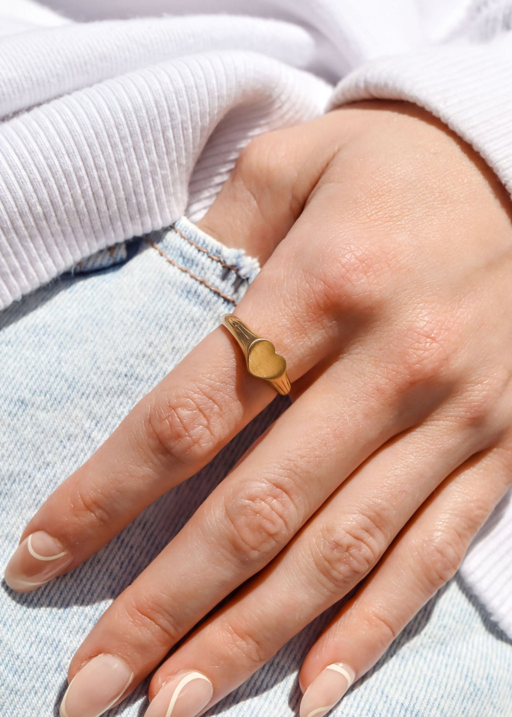 18K Gold Signet Ring – Engraved Heart Shaped Waterproof Durable Gold Stainless Steel - Ring | Sunflower Soul Boutique