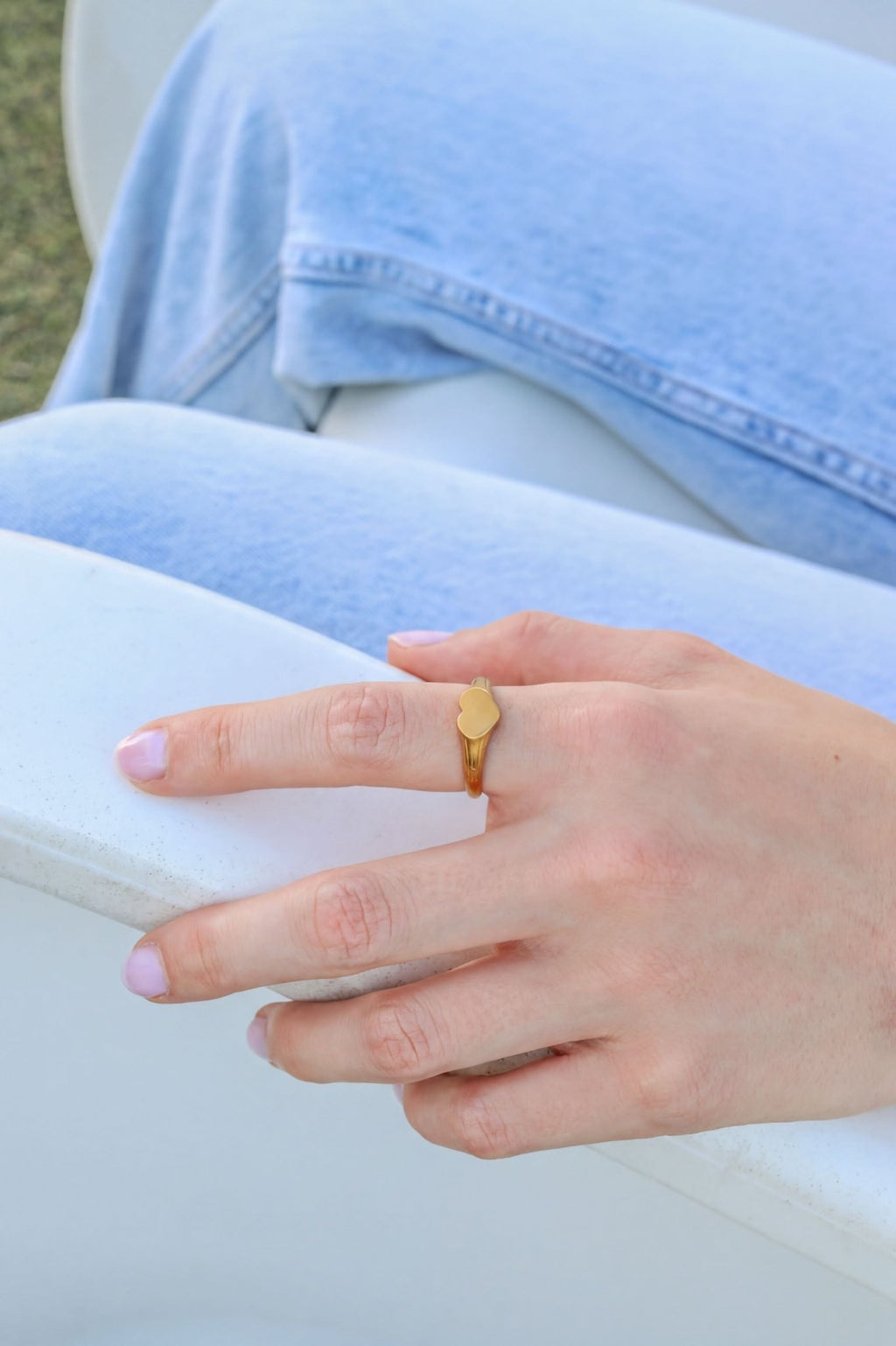 18K Gold Signet Ring – Engraved Heart Shaped Waterproof Durable Gold Stainless Steel - Ring | Sunflower Soul Boutique