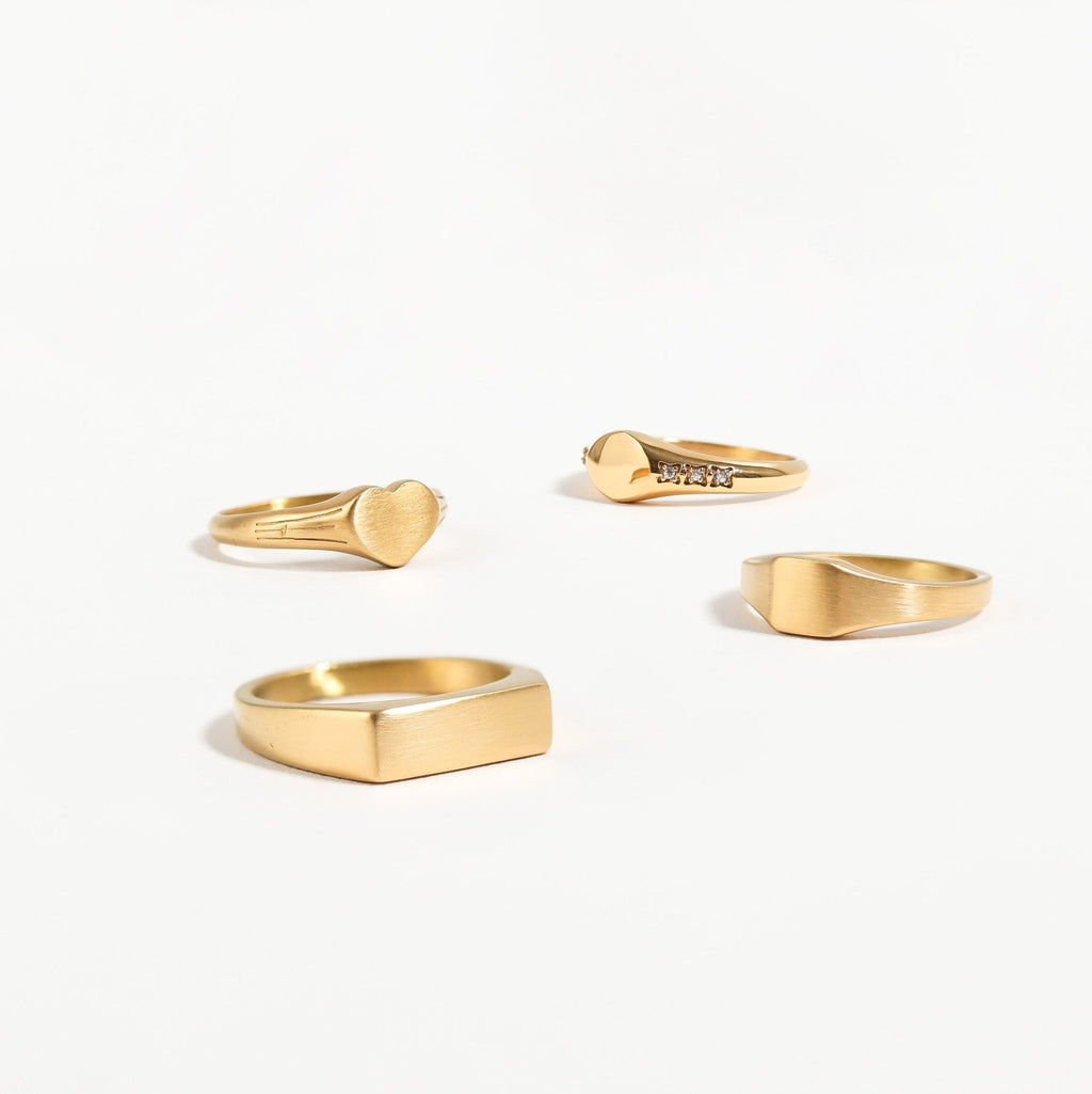 18K Gold Signet Ring – Engraved Heart Shaped Waterproof Durable Gold Stainless Steel - Ring | Sunflower Soul Boutique