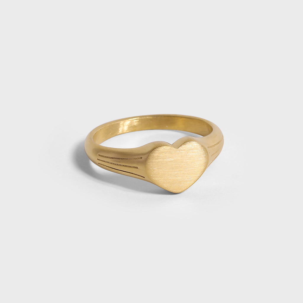 18K Gold Signet Ring – Engraved Heart Shaped Waterproof Durable Gold Stainless Steel - Ring | Sunflower Soul Boutique