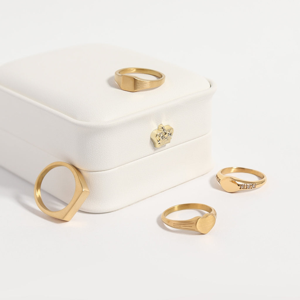 18K Gold Signet Ring – Engraved Heart Shaped Waterproof Durable Gold Stainless Steel - Ring | Sunflower Soul Boutique