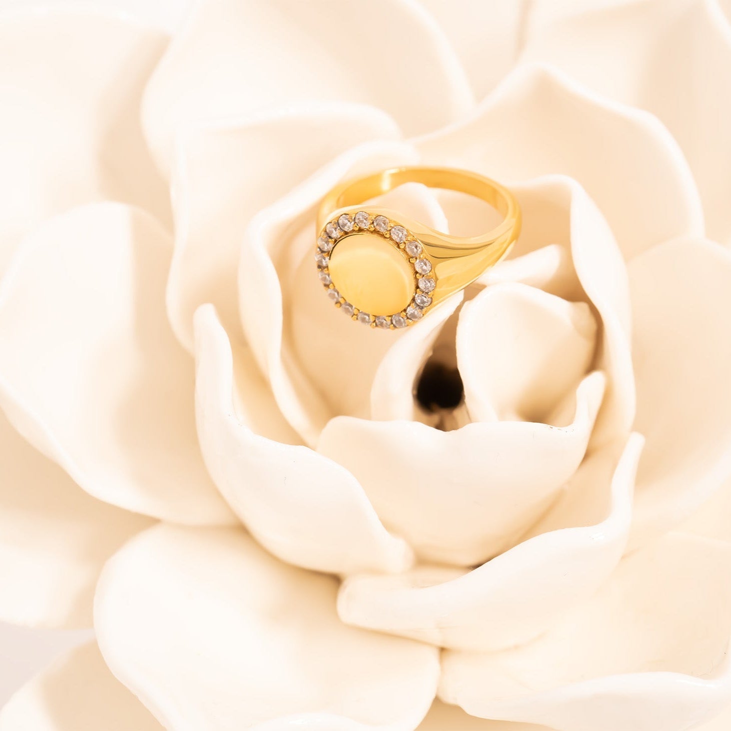 18K Gold Signet Ring – Personalized Engraved Stainless Steel Ring with Stones - Rings | Sunflower Soul Boutique