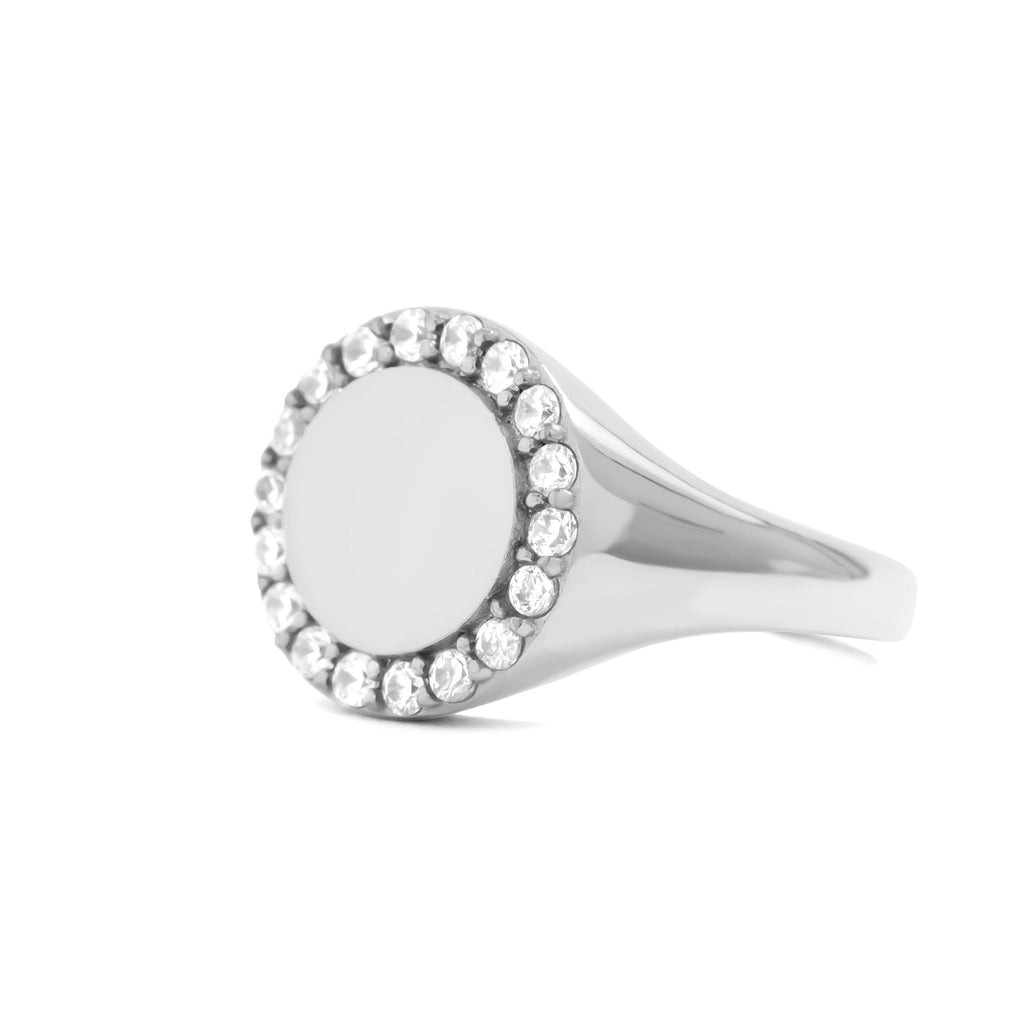 18K Gold Signet Ring – Personalized Engraved Stainless Steel Ring with Stones - Rings | Sunflower Soul Boutique